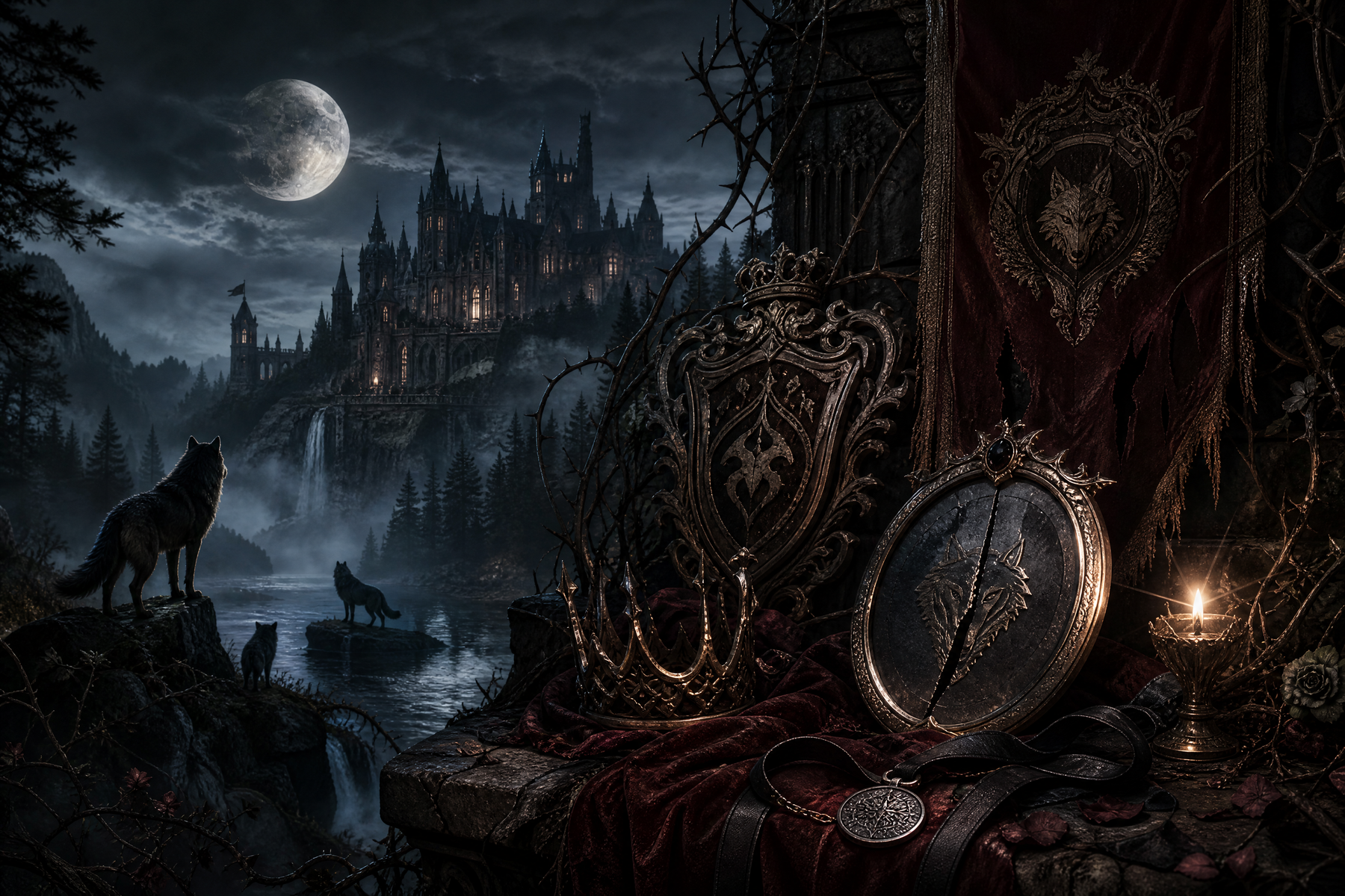 Mated To My Ex's Lycan King Dad - Thorn Bookshop mood artwork